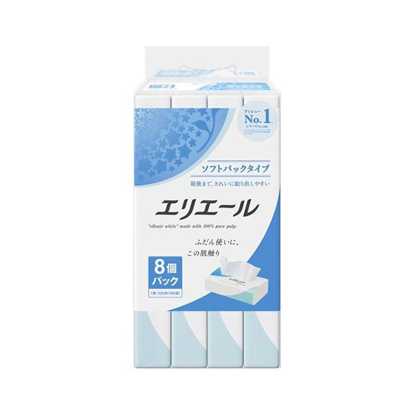 (まとめ) 大王製紙エリエールティシューソフトパック 160組/個 1パック(8個) 【×2セット】