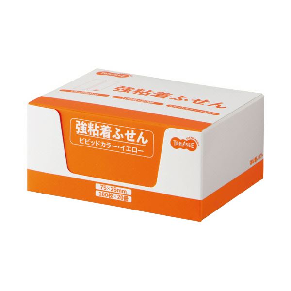 TANOSEE 強粘着ふせん75×25mm ビビッドカラー・イエロー 1パック(20冊)