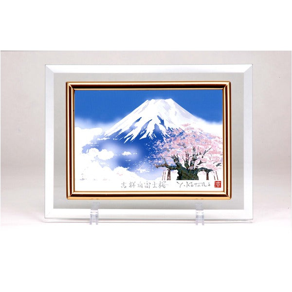 フォトフレーム 写真立て ハガキサイズ 150×105mm対応 吉岡浩太郎 クリスタル絵画 「白富士桜」 日本製