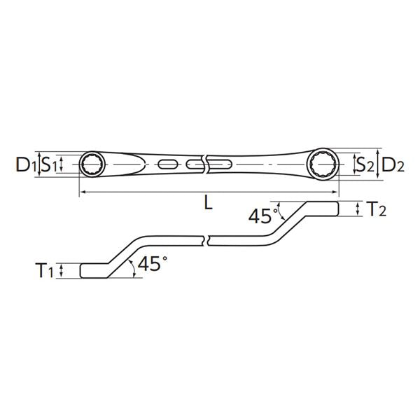 KTC 京都機械工具 45゜ロング メガネレンチ 14X17mm M25-14X17 レンチ 工具 ツール DIY 作業工具