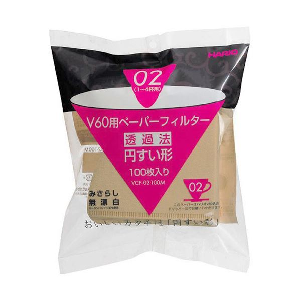(まとめ) ハリオグラスV60用ペーパーフィルターみさらし02 1~4杯用 VCF-02-100M 1パック(100枚) 【×5セット】
