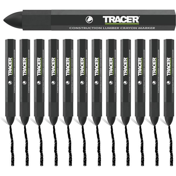 TRACER トレーサー 12本入 建設用ランバークレヨン ブラック 木材・金属・ガラス対応 マーキング用 ACM1