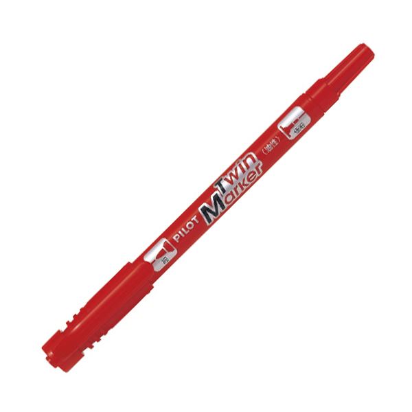 (まとめ) パイロット油性ツインマーカー 細字+極細 レッド MEF-12EU-R 1セット(10本) 【×2セット】