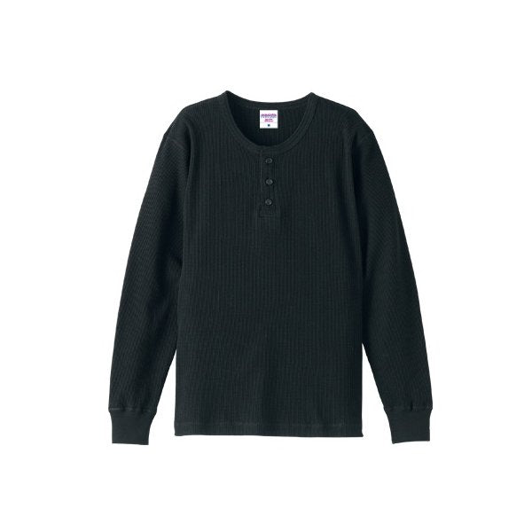 ワッフル ヘンリーネック ロングスリーブ Tシャツ M ホワイト 綿100% 保温性抜群 Tシャツ ティーシャツ ティシャツ トップス