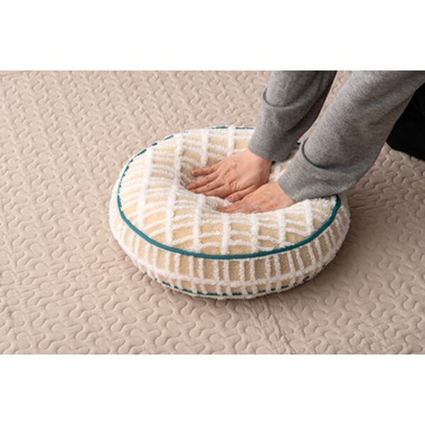 ラウンド ボアチェック クッション 約W34×D34×H16cm アイボリー 背もたれ用 腕置き お昼寝枕 完成品