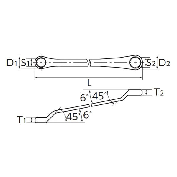 KTC 京都機械工具 45゜X6゜ロング メガネレンチ 12X14mm(JAN付) M5-1214-F レンチ 工具 ツール DIY 作業工具