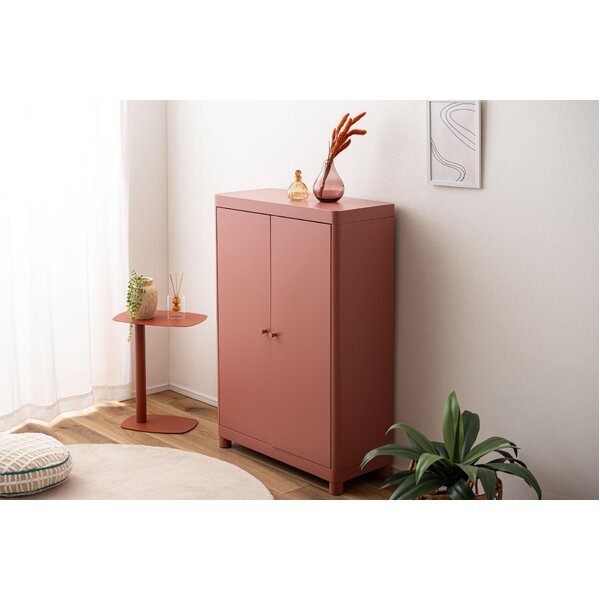 チェスト 約W75×D33×H110.5cm コーラルピンク 可動棚 スチール 収納家具 リビング家具 インテリア家具 ディスプレイ家具