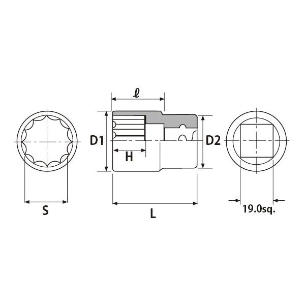 KTC 京都機械工具 19.0SQ ソケット 12角 30mm B6-30W ソケット 工具 ツール DIY 作業工具
