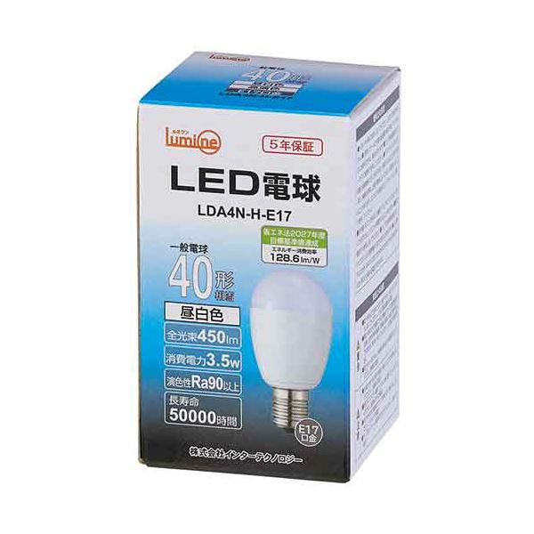 インターテクノロジー LED電球 ミニクリプトン形 E17口金 3.5W 5000K 昼白色 LDA4N-H-E17 1個