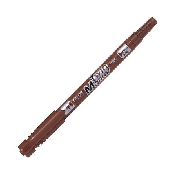 (まとめ) パイロット油性ツインマーカー 細字+極細 ブラウン MEF-12EU-BN 1セット(10本) 【×2セット】