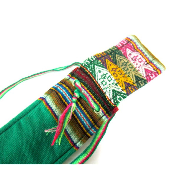 【QUENA SOFT CASE GREEN】民族楽器ケーナ用の布・ソフトケース アンデス織物のアワイヨ柄 グリーン ペルー製
