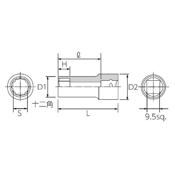 KTC 京都機械工具 9.5SQ セミディープソケット 12角 24mm B3M-24W ソケット 工具 ツール DIY 作業工具