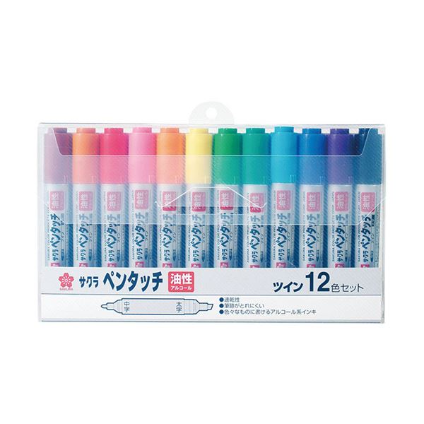サクラクレパス油性マーカー ペンタッチツイン 12色(各色1本) PK-T12 1パック