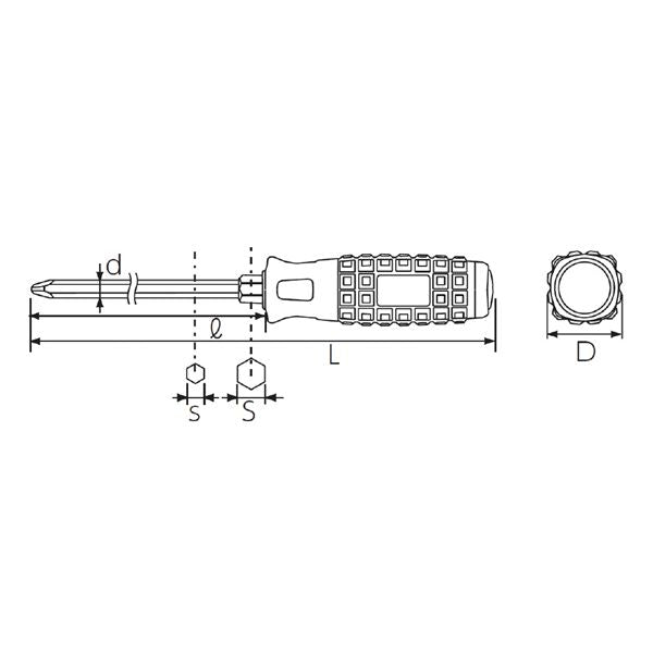 KTC 京都機械工具 樹脂柄プラス貫通ドライバー No.2 軸長300mm ロング D1P2-230 ドライバー 工具 ツール DIY 作業工具
