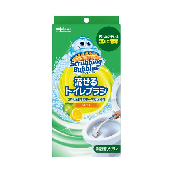 (まとめ) ジョンソンスクラビングバブル 流せるトイレブラシ シトラス 本体 ブラシ4本付 1個 【×2セット】