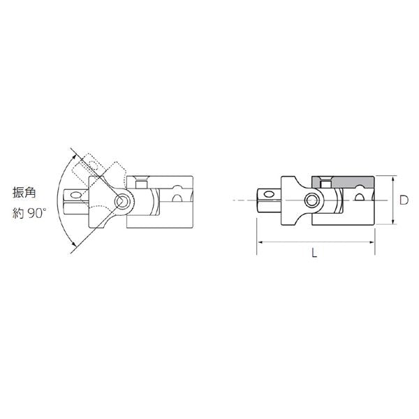 KTC 京都機械工具 9.5SQ ユニバーサルジョイント パック入 BJ3-S 工具 ツール DIY 作業工具