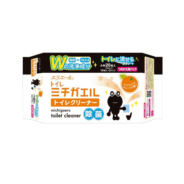 (まとめ) 大王製紙エリエール ミチガエルトイレクリーナー つめかえ用 1セット(20枚:10枚×2パック) 【×5セット】