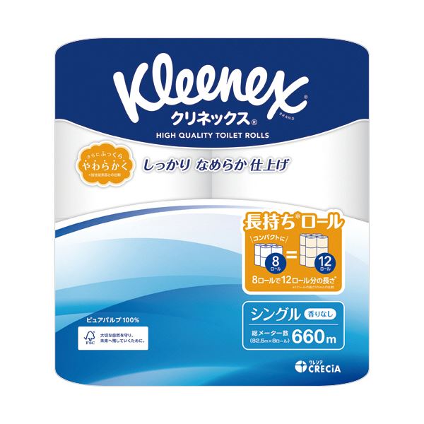 (まとめ) 日本製紙クレシアクリネックス 長持ち シングル 82.5m 1パック(8ロール) 【×2セット】