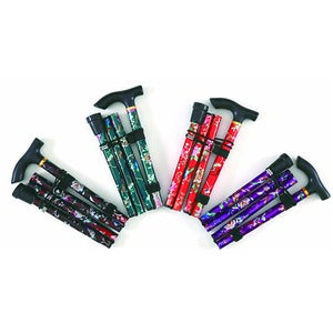 折りたたみ ステッキ/杖 【花柄】 使用時34×110×760～860mm 単品販売 色柄柄指定不可 長さ5段階調節 〔高齢者サポート〕