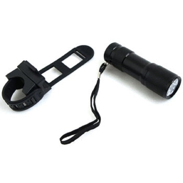 フラッシュライト LEDライト ガンスモーク グレー 9LED 自転車ホルダー付き コンパクト 軽量 連続照射 点滅照射 切り替え可