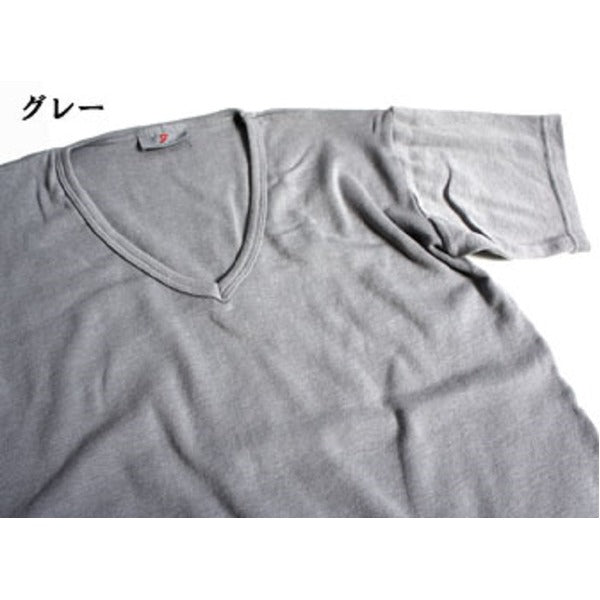 フランス軍 Vネック Tシャツ 後染め グレー9 L レプリカ 綿混 吸水性 ビンテージ風 半袖 ティーシャツ ミリタリーウェア