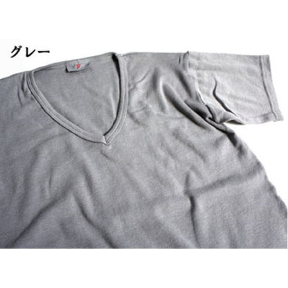 フランス軍 Vネック Tシャツ 後染め グレー9 L レプリカ 綿混 吸水性 ビンテージ風 半袖 ティーシャツ ミリタリーウェア