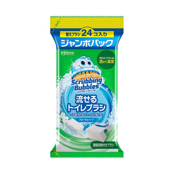 （まとめ） ジョンソンスクラビングバブル 流せるトイレブラシ フローラルソープ 付替ブラシ ジャンボパック 1パック（24個） 【×2セット】