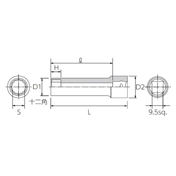 KTC 京都機械工具 9.5SQ ディープソケット 12角 19mm B3L-19W ソケット 工具 ツール DIY 作業工具