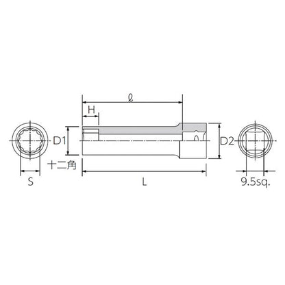 KTC 京都機械工具 9.5SQ ディープソケット 12角 19mm B3L-19W ソケット 工具 ツール DIY 作業工具