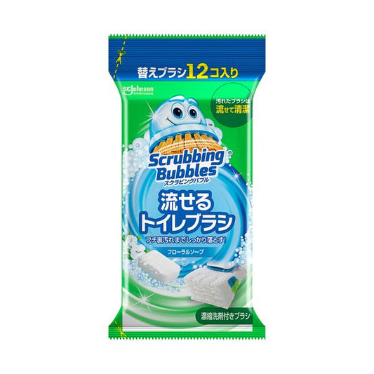 （まとめ） ジョンソンスクラビングバブル 流せるトイレブラシ フローラルソープ 付替ブラシ 1パック（12個） 【×3セット】