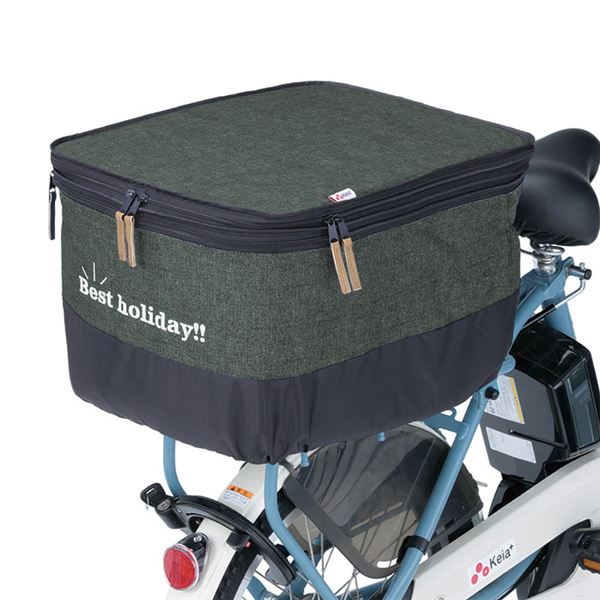 自転車 後 かごカバー 厚手タイプ 〔 後 カゴカバー デニムカーキ 〕 2段式 撥水加工 両開きタイプ ひったくり防止