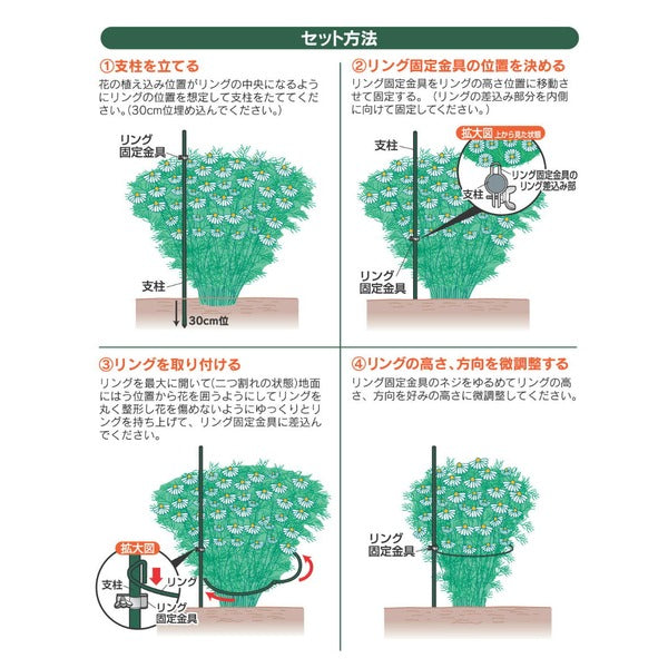 葉だれ防止リングセット/植物支柱 【リング直径20cm】 スチール製 日本製 『ハタレーヌ』 〔園芸 ガーデニング フラワー用品〕
