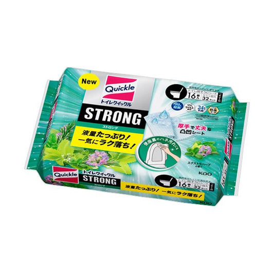 （まとめ） 花王トイレクイックル STRONG エクストラハーブの香り つめかえ用 1パック（16枚：8枚×2個） 【×3セット】