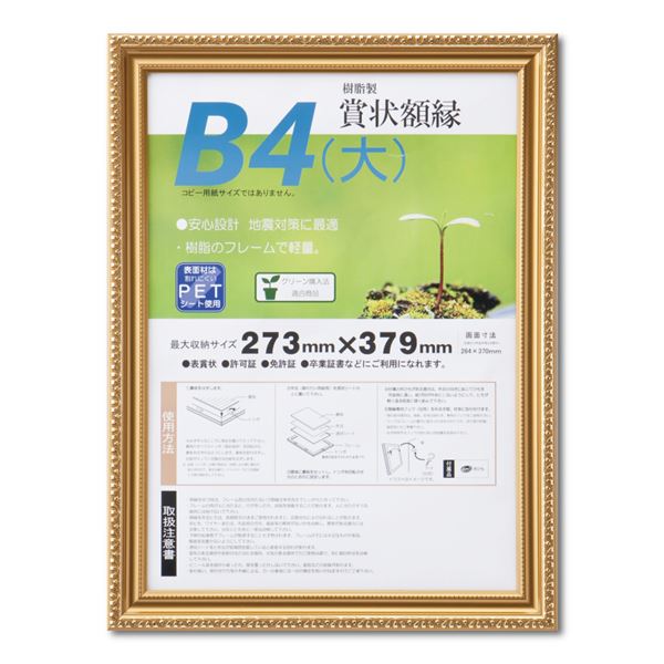 樹脂製 金色賞状額 金消 R SP B4 大） 収納寸法：273×379mm 賞状 額 表彰状 卒業証書 免許書 許可証 額縁 フレーム