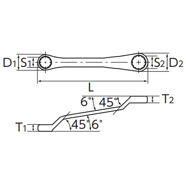 KTC 京都機械工具 45゜X6゜ショートメガネレンチ 14X17mm JAN付 M5S-1417-F レンチ 工具 ツール DIY 作業工具