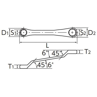 KTC 京都機械工具 45゜X6゜ショートメガネレンチ 14X17mm JAN付 M5S-1417-F レンチ 工具 ツール DIY 作業工具
