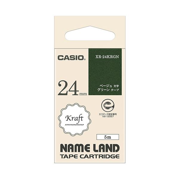 カシオ NAME LANDクラフトテープ 24mm×5m グリーン/ベージュ文字 XR-24KRGN 1個