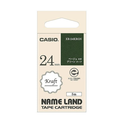 カシオ NAME LANDクラフトテープ 24mm×5m グリーン/ベージュ文字 XR-24KRGN 1個