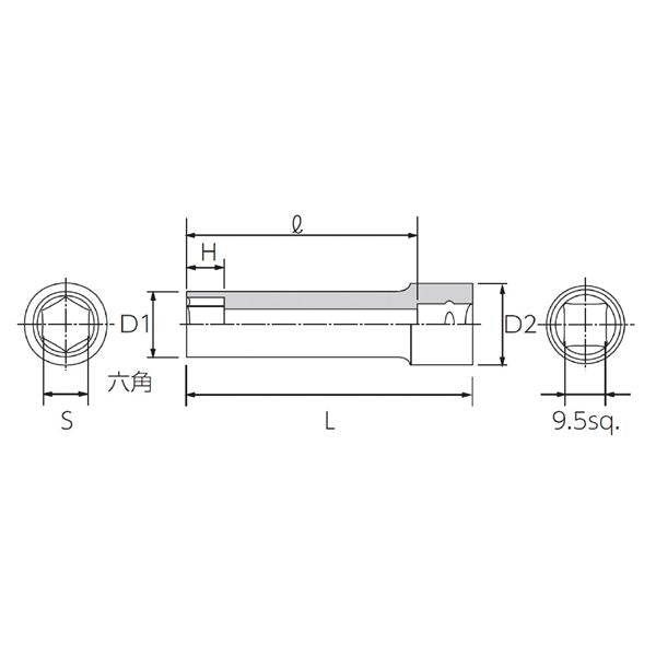 KTC 京都機械工具 9.5SQ ディープソケット 6角 19mm B3L-19 ソケット 工具 ツール DIY 作業工具