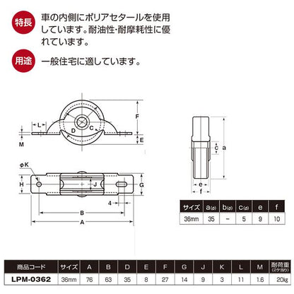 LPM-0362 LP戸車鉄枠 36mm平 [20個入]【0820-00257】