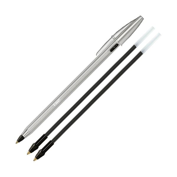 （まとめ） BIC油性ボールペン クリスタル ReNew 1.0mm 黒 （1本+替芯2本入） CRBLK-3P 1箱 【×3セット】