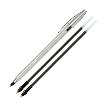 （まとめ） BIC油性ボールペン クリスタル ReNew 1.0mm 黒 （1本+替芯2本入） CRBLK-3P 1箱 【×3セット】