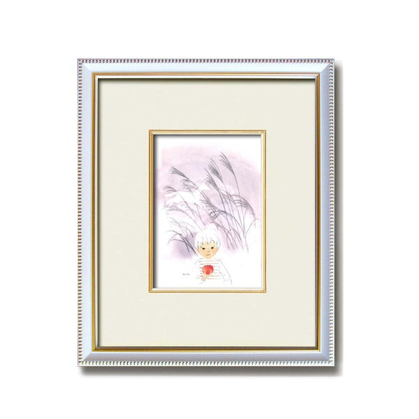 ちひろ額装 壁掛け額 白いフレーム いわさきちひろ 絵画額 白い馬とりんごを持つ少年 額 額縁 フレーム