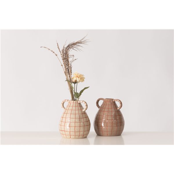 フラワーベース 花瓶 約幅17.5×奥行17.5×高さ21cm ベージュ 陶器 花器 リビング ダイニング インテリア雑貨 完成品