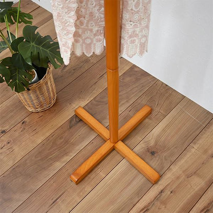 ポールハンガー 高さ165.5cm ブラウン 木製 天然木 トレー付き 工具不要 収納家具 コートハンガー コート掛け 組立品