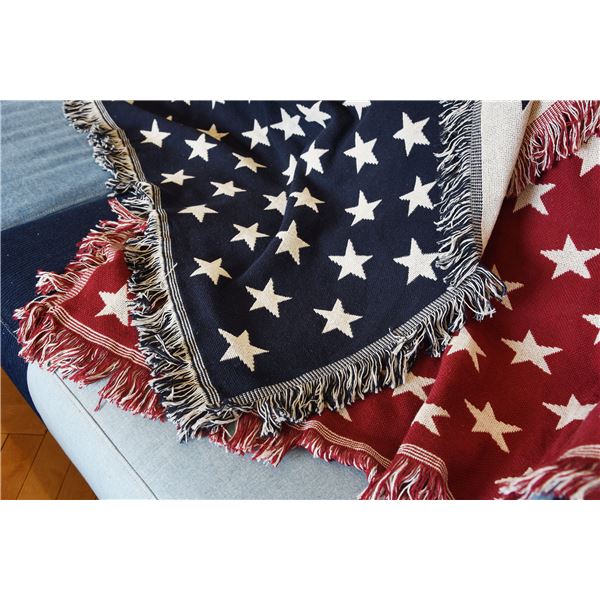 ひざ掛け 毛布 130×150cm 長方形 レッド ポリエステル・コットン 星柄シートブランケット リビング ベッドルーム 在宅ワーク