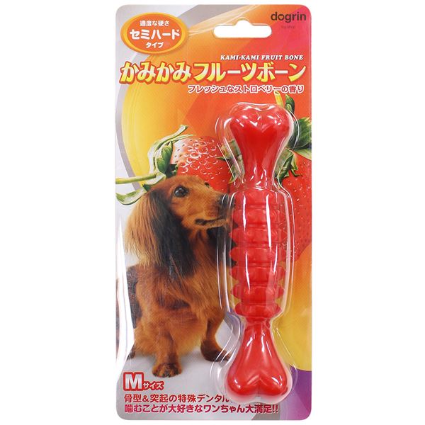 （まとめ）かみかみフルーツボーン セミハード Mサイズ ストロベリー【×3セット】 (犬用玩具)【代引不可】