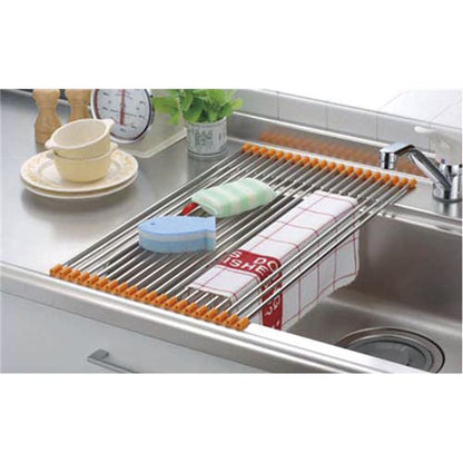 折りたたみ 水切りラック/キッチン用品 【10本 グリーン】 約574×160×10mm 日本製 ステンレス製 〔台所〕