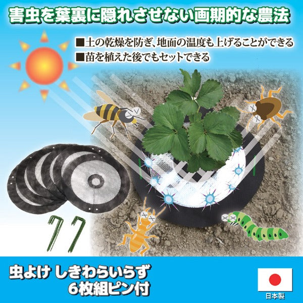 虫よけ しきわらいらず 直径約25cm 6枚組 ピン付き 家庭菜園 畑仕事 農作業 害虫対策用品 雑草対策 ガーデニング用品 園芸用品