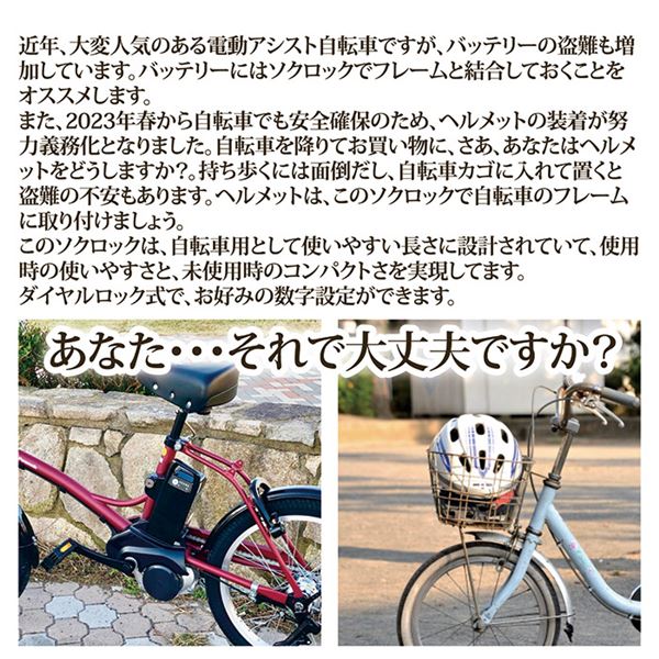 自転車用 鍵 ロック 〔 ショート ベージュ 〕 SL-02BG バッテリー用鍵 ヘルメット用鍵 SOKULOCK ソクロック